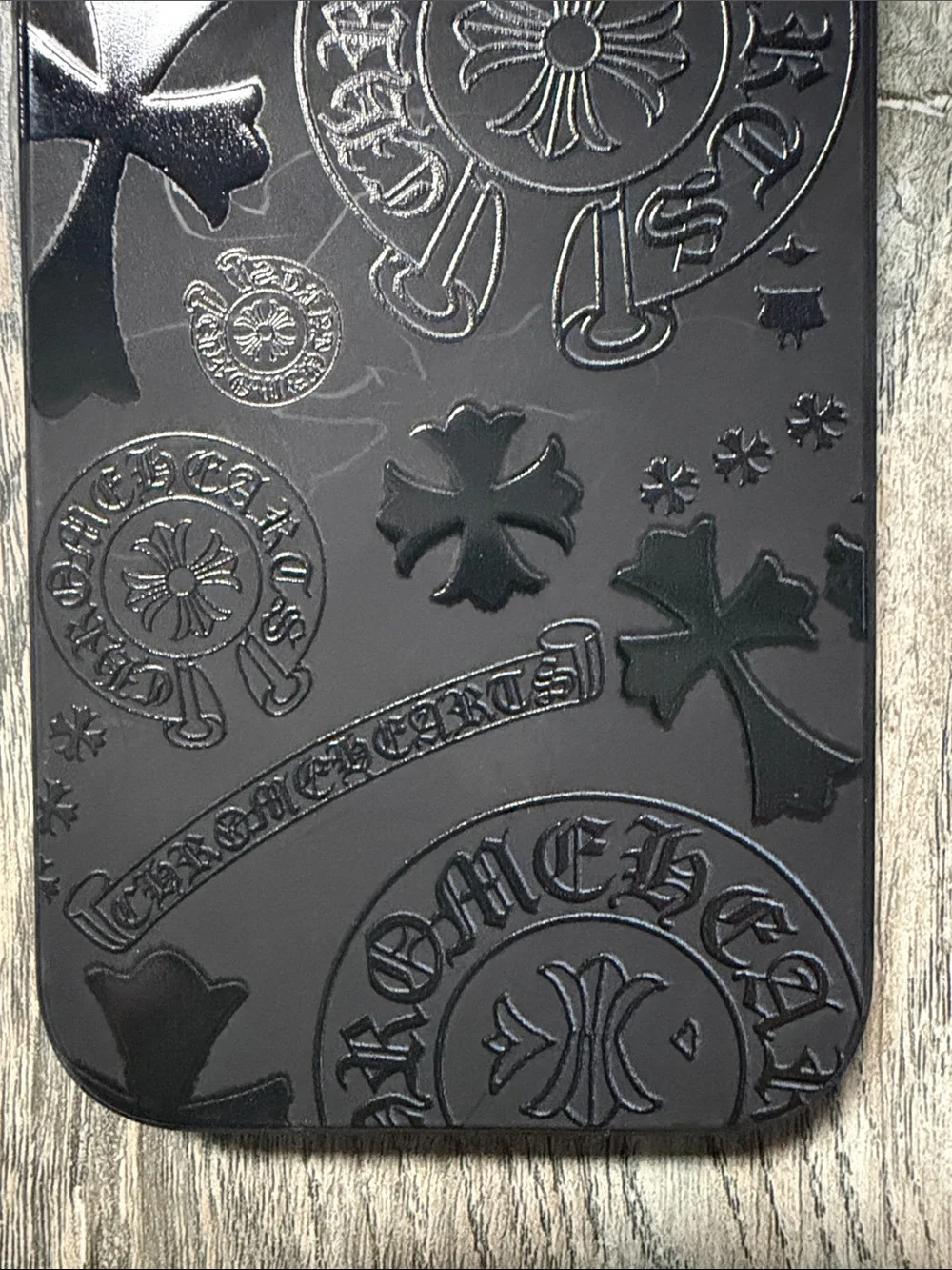 Chrome Hearts Black Embossed Crosses iPhone 15 Pro Case